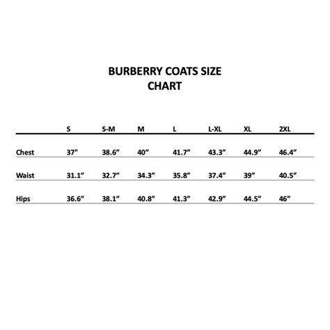 burberry trench coat measurement chart.